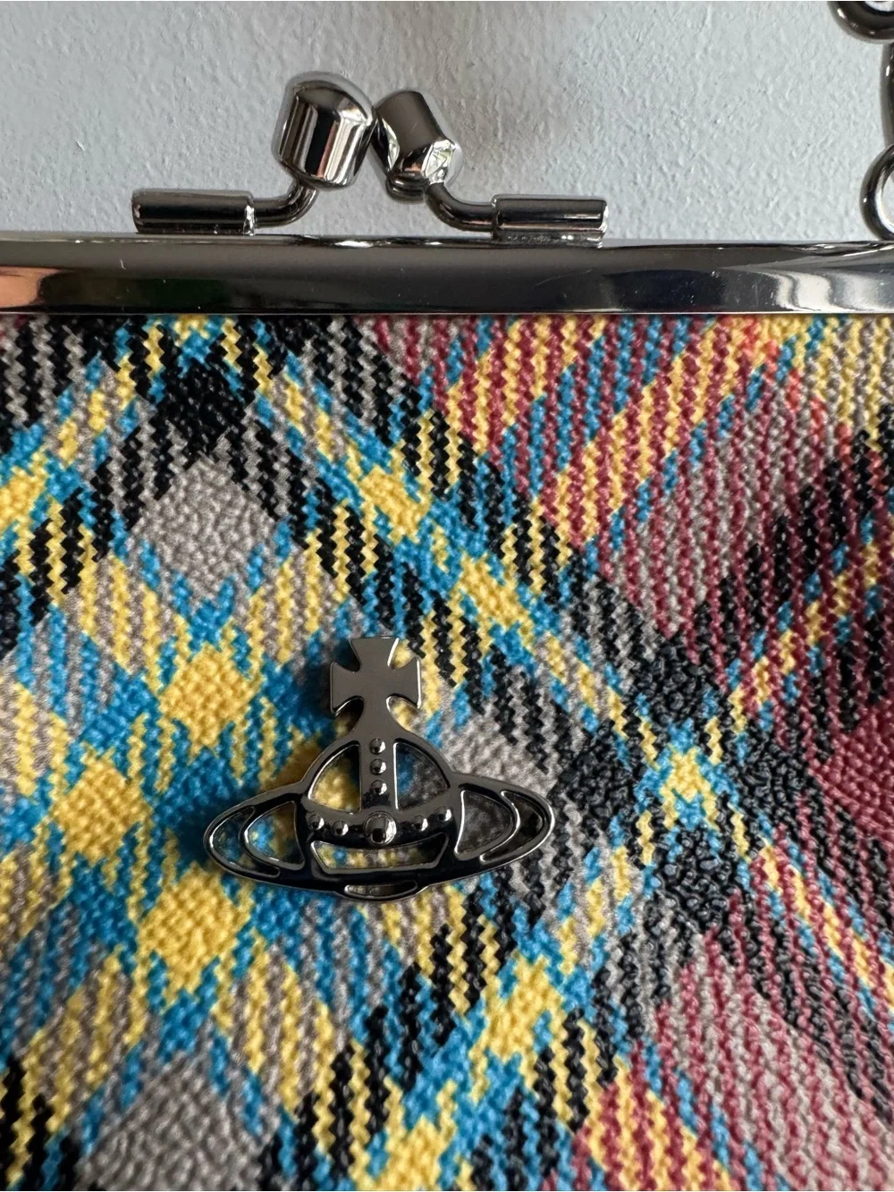 Vivienne Westwood Granny Frame Tartan Plaid Kiss Lock Bag Chain Strap